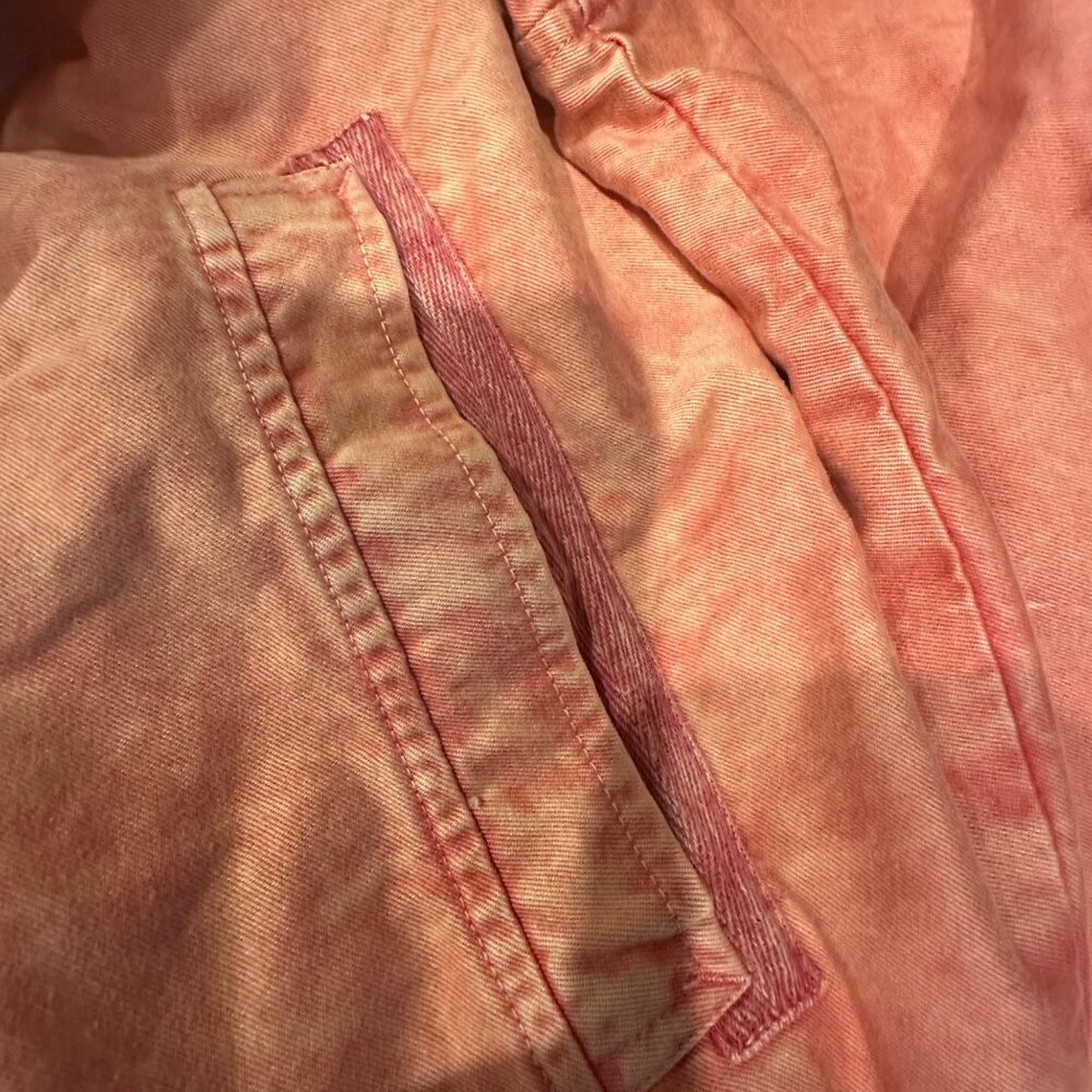Zara Washed Coral Bomber Jacket L 100% Cotton Ribbed Hem & Cuffs Zip Closure - Picture 5 of 9
